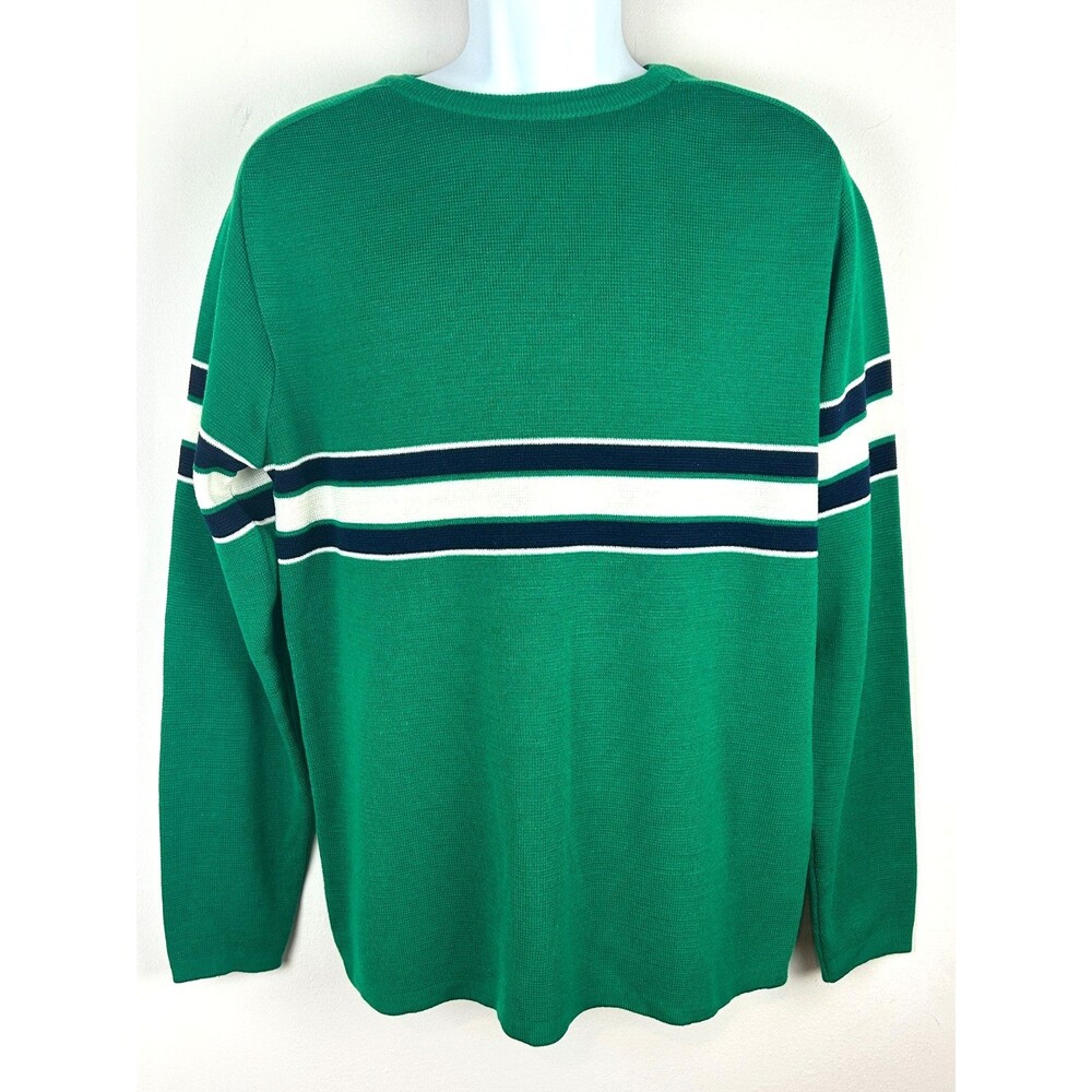 Vintage Christopher Rand Green with White Blue Chest Stripe Pullover Sweater M